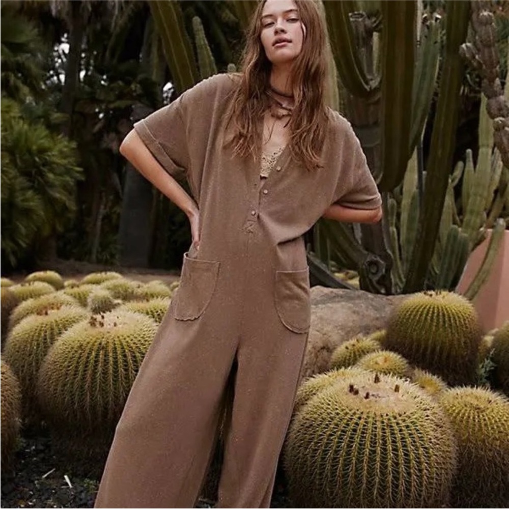 Free People Wide-Leg Jumpsuit in Brown
